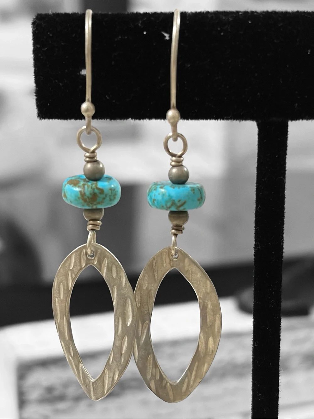 Silpada Sterling Turquoise Bead Drop Earrings with Etched Silver - Picture 2 of 5